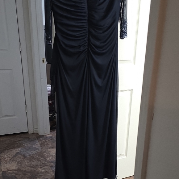 Alex Evenings Navy Blue Long Sleeve Dress with Beaded Neckline - Picture 5 of 6